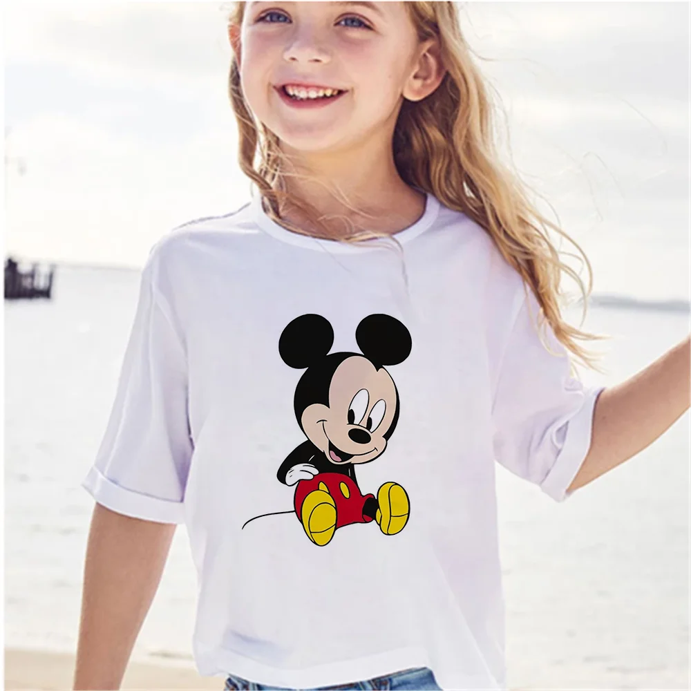 

New Product Summer Disney Cute Print T Shirt Kids Mickey White T-shirts Gifts Short Sleeve Girls Boys Kawaii Children Clothing