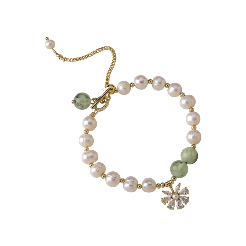 

Freshwater Pearl Bracelets for Women Green Jade Beaded Bracelet Cute High Quality Girl Fashion Bracelet Daisy Flower Jewelry