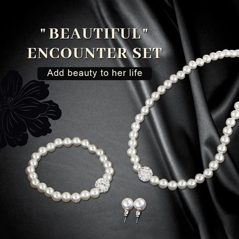 Набор из ожерелья браслета и сережек CKW с натуральным белым жемчугом Женский