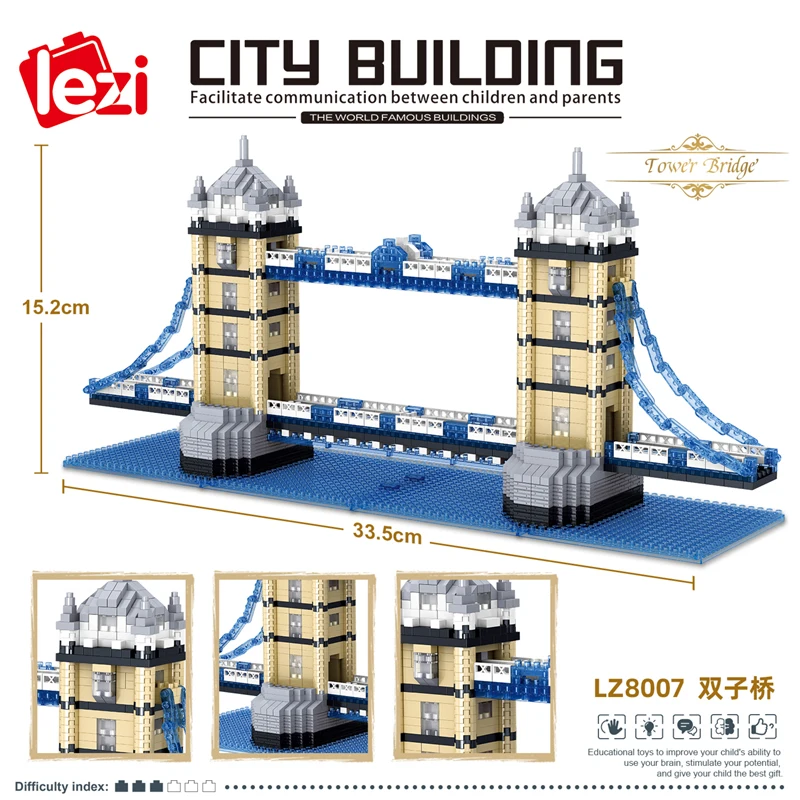 

Строительные блоки Lezi 8007, мировая архитектура, Лондонский Тауэр, мост, мини-алмазные блоки, игрушки для детей