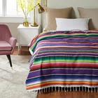 Одеяло в мексиканском стиле, одеяло для пикника, ручная работа, полосатая скатерть, бохо, этнический стиль, пляжное одеяло, пляжное полотенце, кисточки, пледы