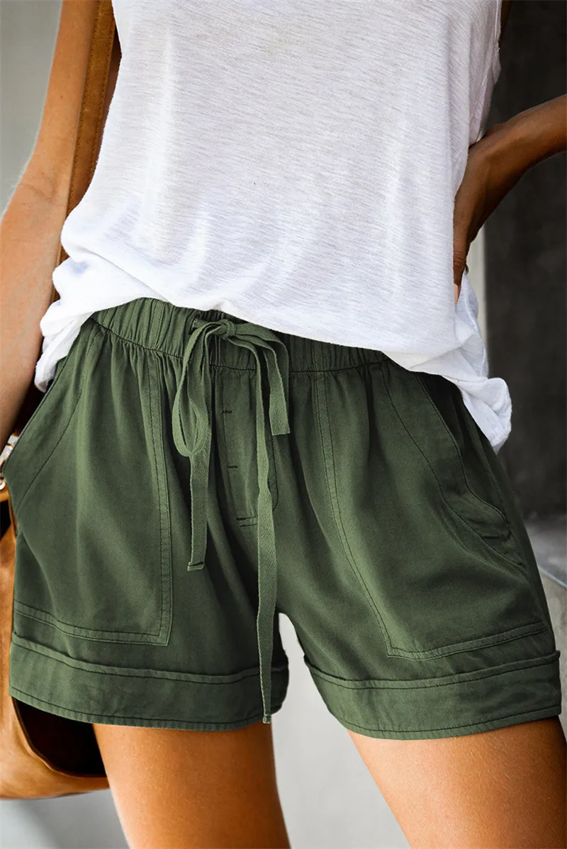 

2021 New Casual Comfortable Elegant Wild Shorts Women's Summer Loose Wide Leg Shorts Large Size Solid Pocket Beach Shorts Female