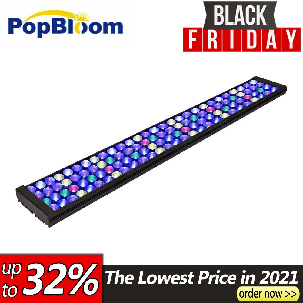 PopBloom-L&aacute;mpara de iluminaci&oacute;n LED para acuario, luz de tanque, coral, marino, 36 pulgadas, 3 pies, 80-100cm, Turing75-0