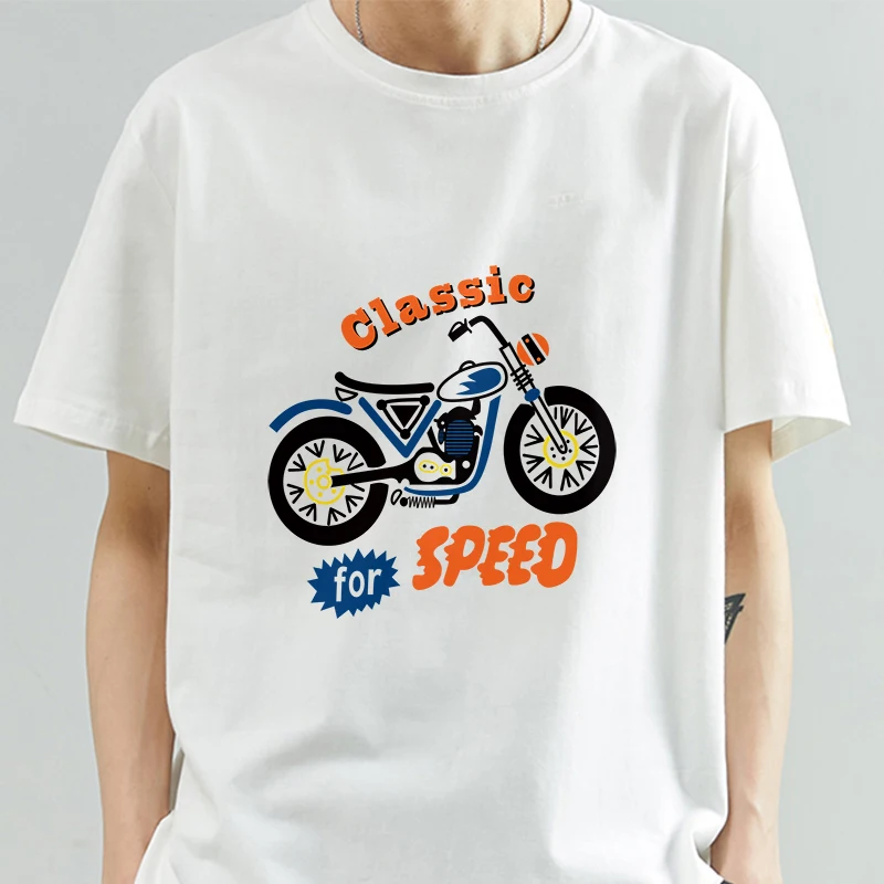 

Classic Motorcycle 100% Cotton Men T shirt White Letter Printed T-shirt Off White Summer Clothing Soft Short-Sleeve Blouse Tops