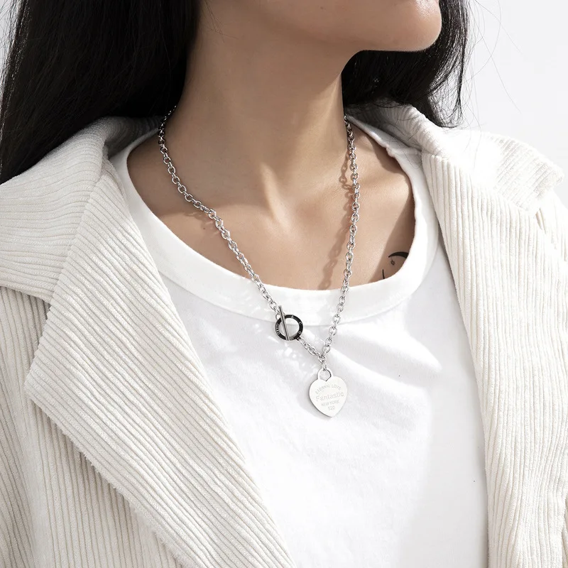 

POTCET Unisex Stainless Steel Love Titanium Steel Necklace Clavicle Chain Geometric Fashion Hip Hop Party Jewelry