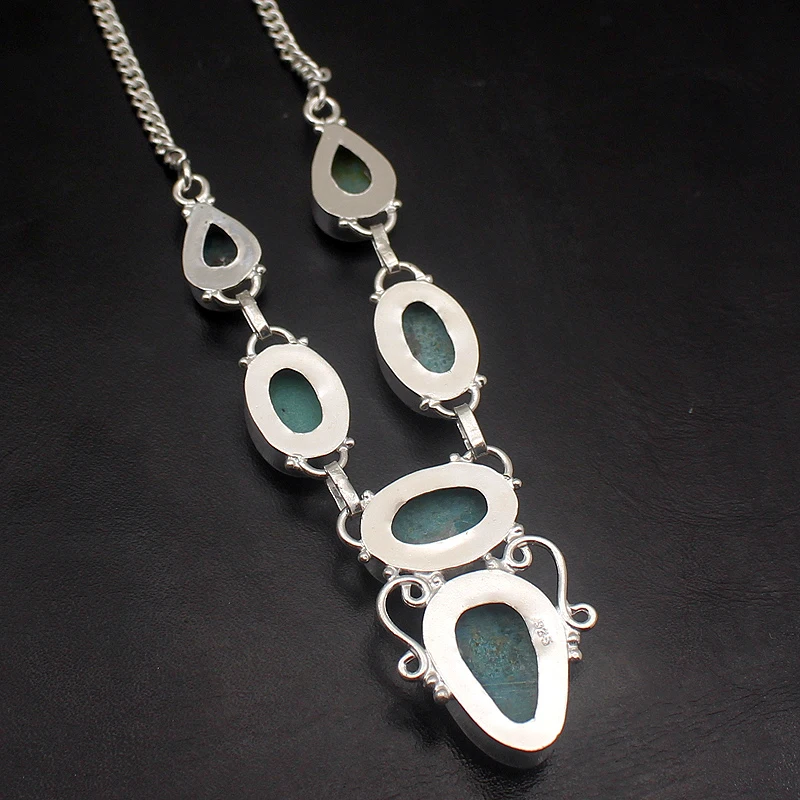 Rare Stylish Natural Green Sea Sediment 925 Sterling Silver Color Pendant Necklace Women Jewelry 18 Inch H407 | Украшения и