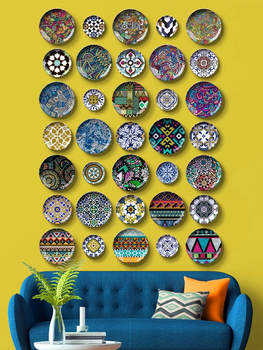 

Ceramic decoration hanging plate wall decoration Bohemia Moroccan exotic setting plate living room dining wall decoration hangin