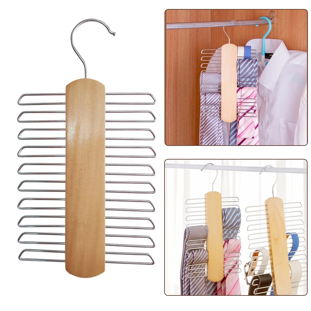 Ties Hanger Holder Rack Silk Scarf Belt Organizer Cabinet Wooden Storage Hanging Rack Storage Holder For Wardrobe Closet 20 Bar
