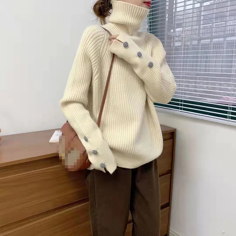

Новый зимний модный плотный теплый свитер Свободный вязаный Топ