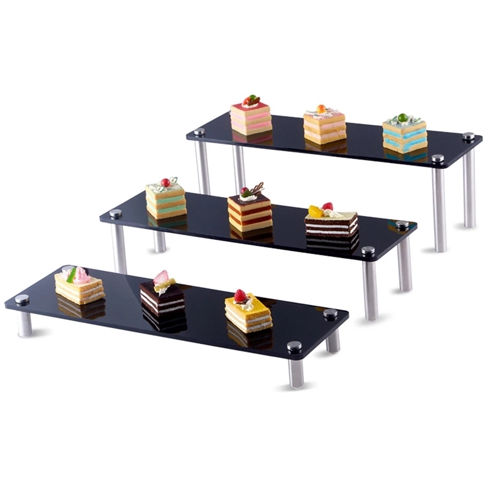 Cake Display Rack Dessert Macarons Bracket Black Acrylic Tray Clear White Restaurant Exhibition Props 3 Layers Cake Cup Holder