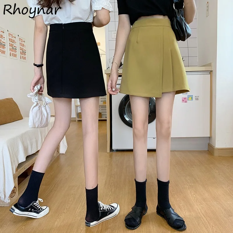 

Mini Skirts Women Asymmetrical High Waist Sexy Elegant Pure Color Gentle Mujer Korean Version Folds Summer Prevalent Chic Cozy