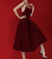 red nylon or cotton none over knee sleeveless dress with a line skirt for banquet dress dress