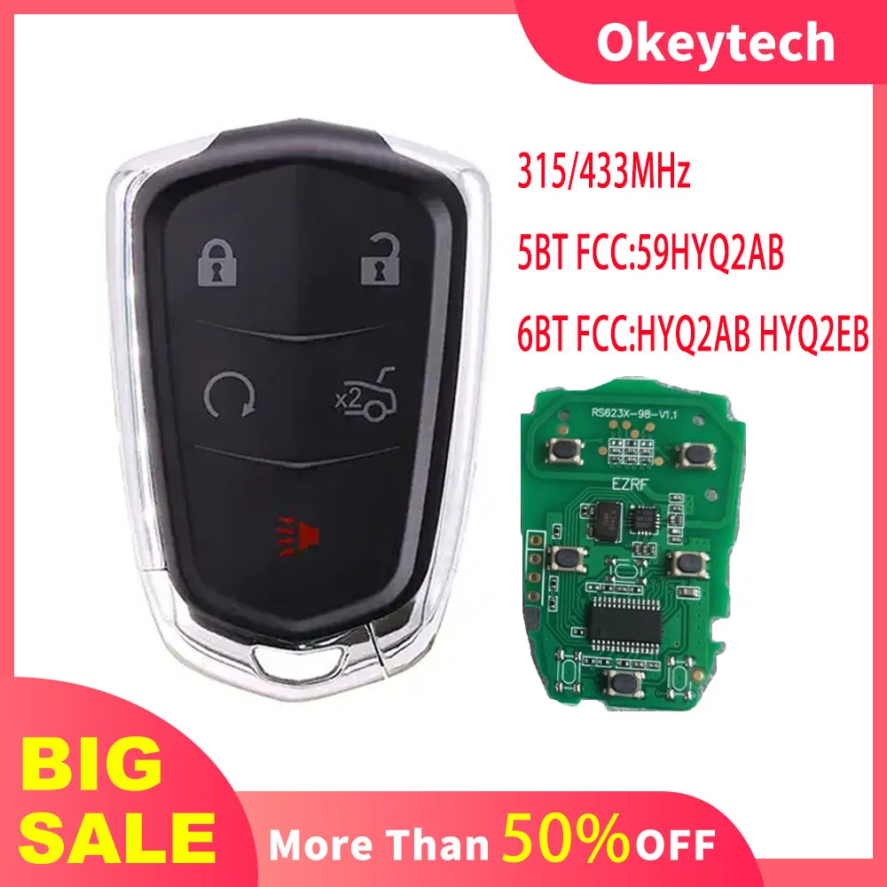 OkeyTech 5/6 кнопочная проекция для Cadillac XTS CTS CT6 ATS 2017 2018 2019 315/433MHZ HYQ2AB/HYQ2EB запасной ключ |