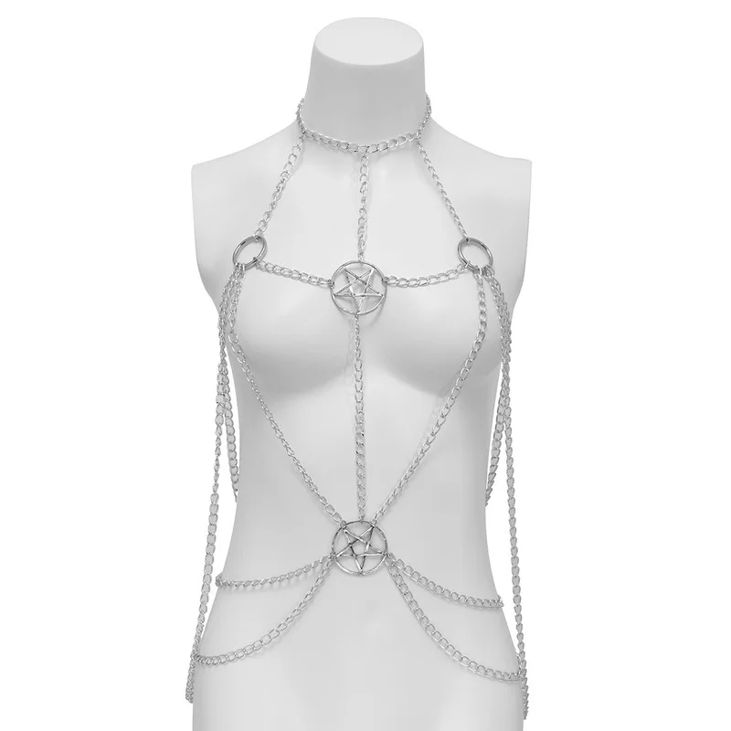 Женская цепочка для тела украшение в готическом стиле металлическая пентаграмма