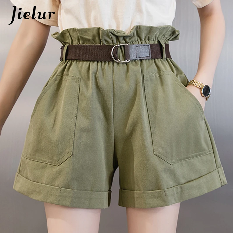 Шорты женские короткие с высокой талией эластичные однотонные в уличном стиле |