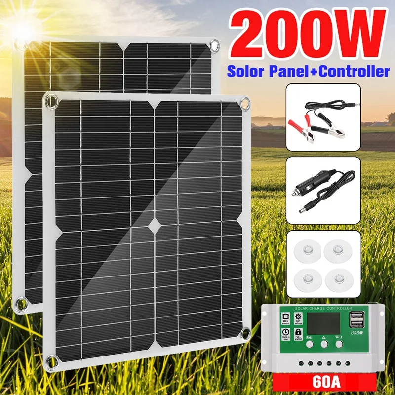

200W Solar Panel Kit 60A 12V Battery Charger with Controller Caravan Boat