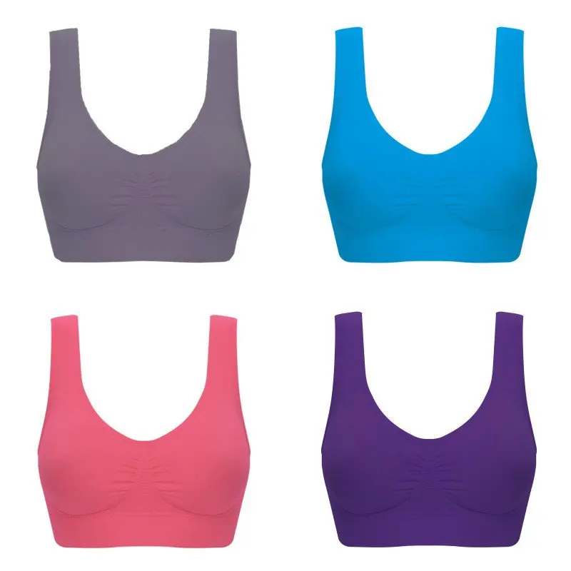 

Women Bras Seamless Wire Free Solid Color One-Piece Sports Bra Full Cup Non-Adjusted Straps Large Size Underwear.