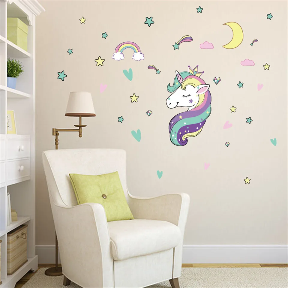 DIY Единорог звезда наклейки на стену для детей комнаты девушки или спальни Декор