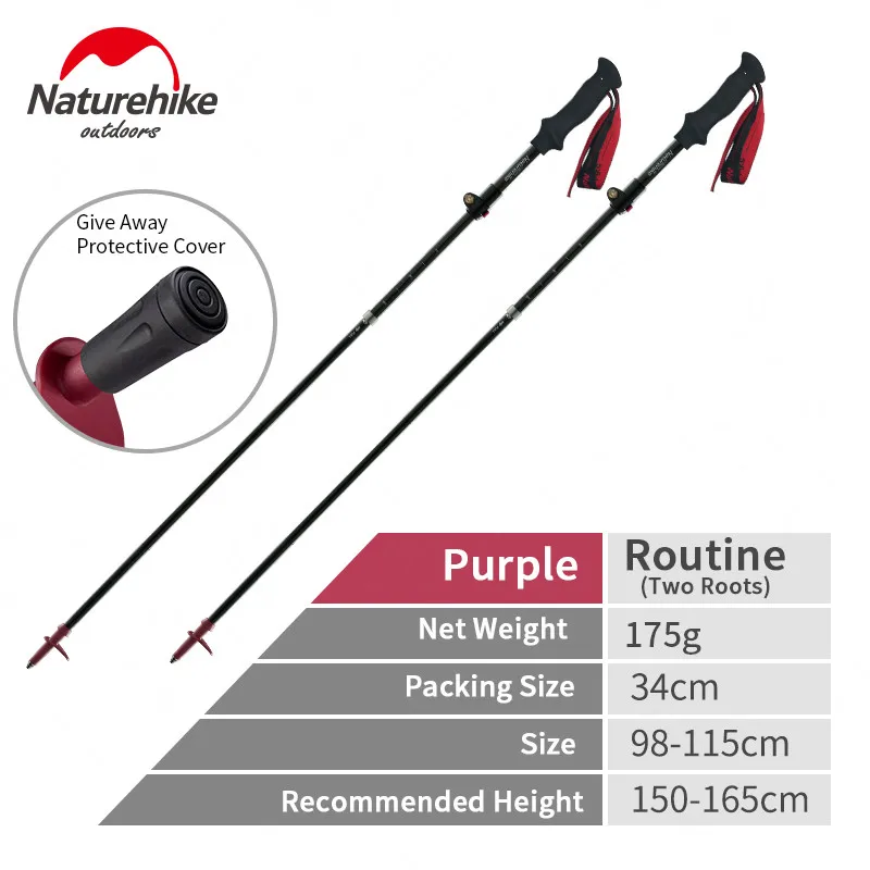 Purple-98-115cm(2) Naturehike углеродного волокна альпеншток 175 г ультралегкий складной 5-разделы треккинг полюс Регулируемый Пеший Туризм трости NH18D010-Z - Цвет: Purple-98-115cm(2)