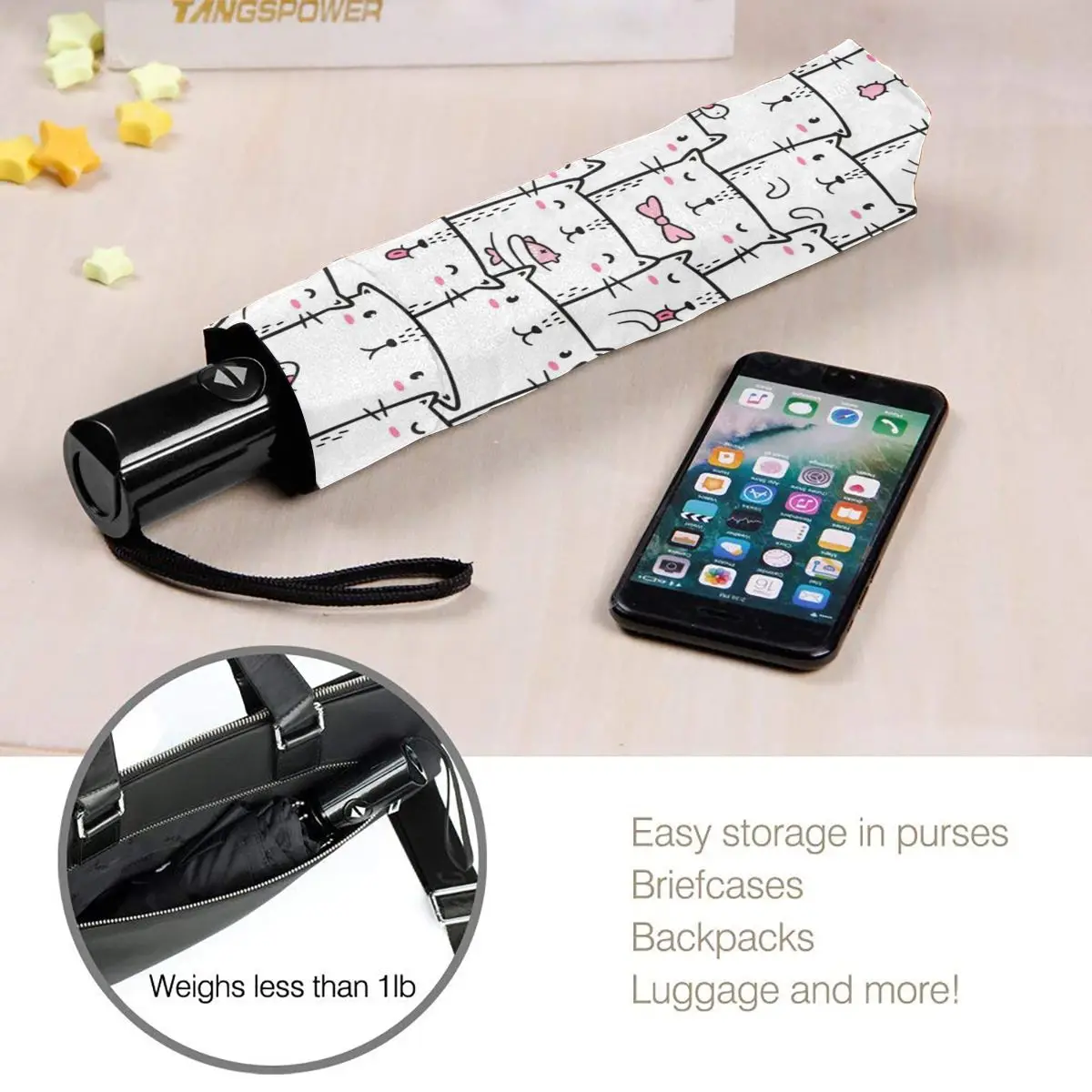 

Automatic Umbrella Cute Cats Doodles Pattern three-fold umbrella women men rain umbrella