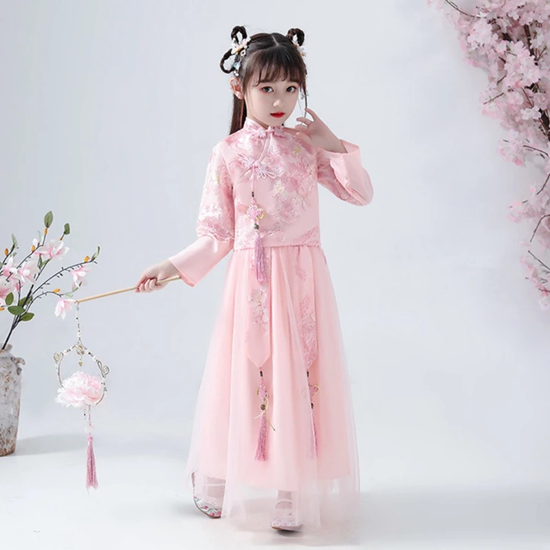 Юбка ханьфу для китайской девушки Осень зима китайский стиль воротник стойка с