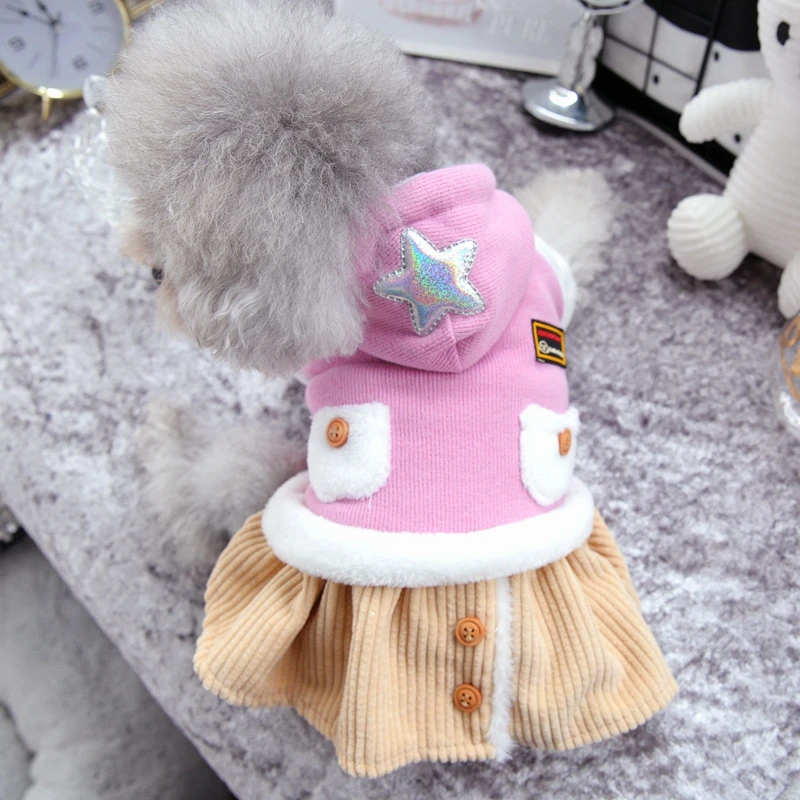 Толстовка со звездами шляпы платья для собак маленьких зимнее пальто домашних