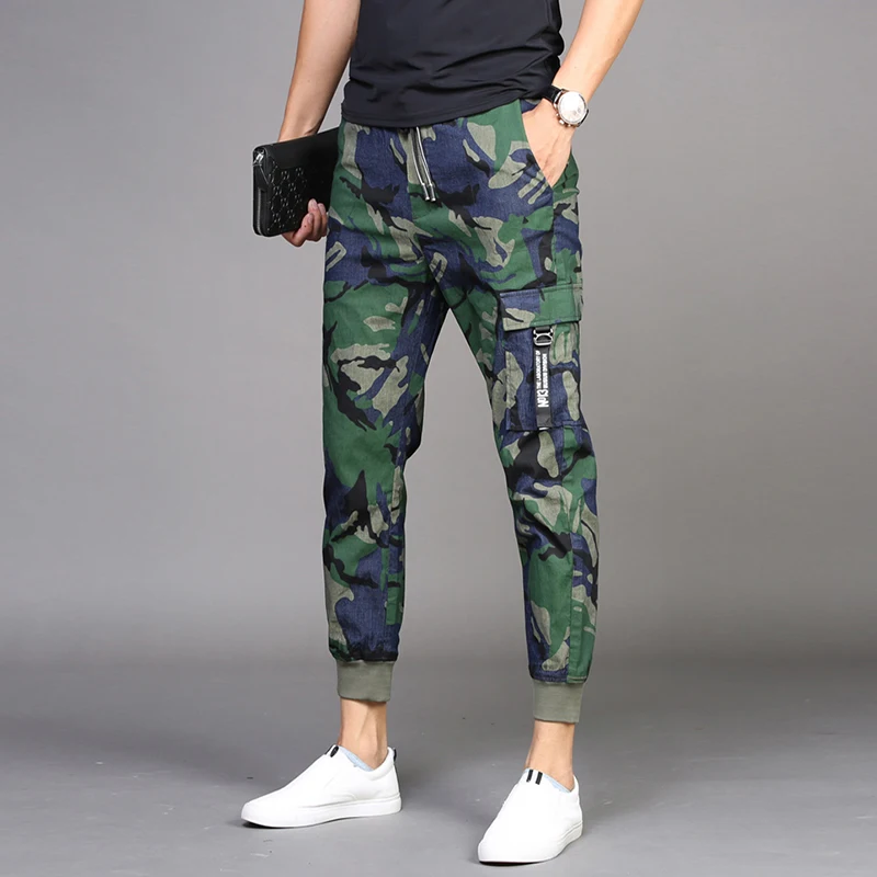 Summer Lightweight Camouflage Jeans Men Fashion Army Green Ankle-Length Denim Trousers Casual Streetwear Cotton Cargo Pants