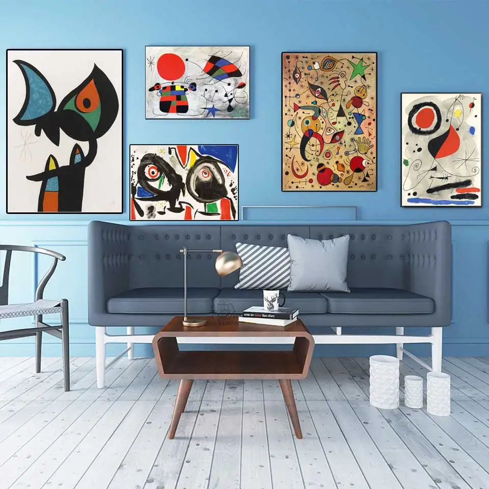 

Nordic Modern Joan Miro Surrealism Art Paintings Abstract Picture Retro Art Painting Silk Canvas Poster Wall For Room Home Decor