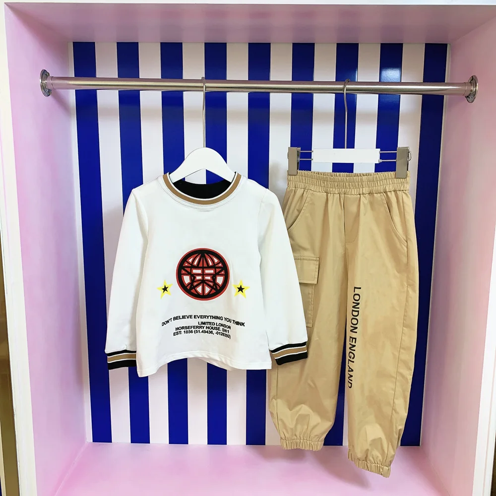 

Новинка 2021, детская одежда для ранней осени, хлопковый свитер с круглым вырезом для мальчиков, Модный корейский Повседневный костюм, верхня...