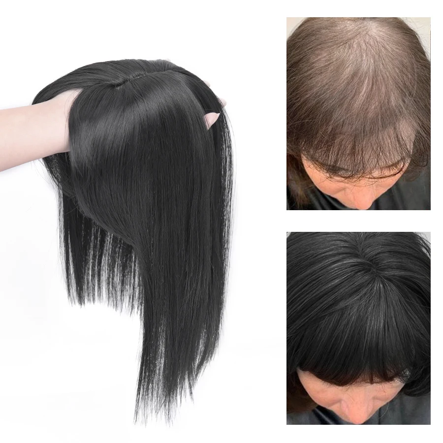 Накладные волосы Leeons натуральные черные каштановые с челкой на заколке 3 заколки