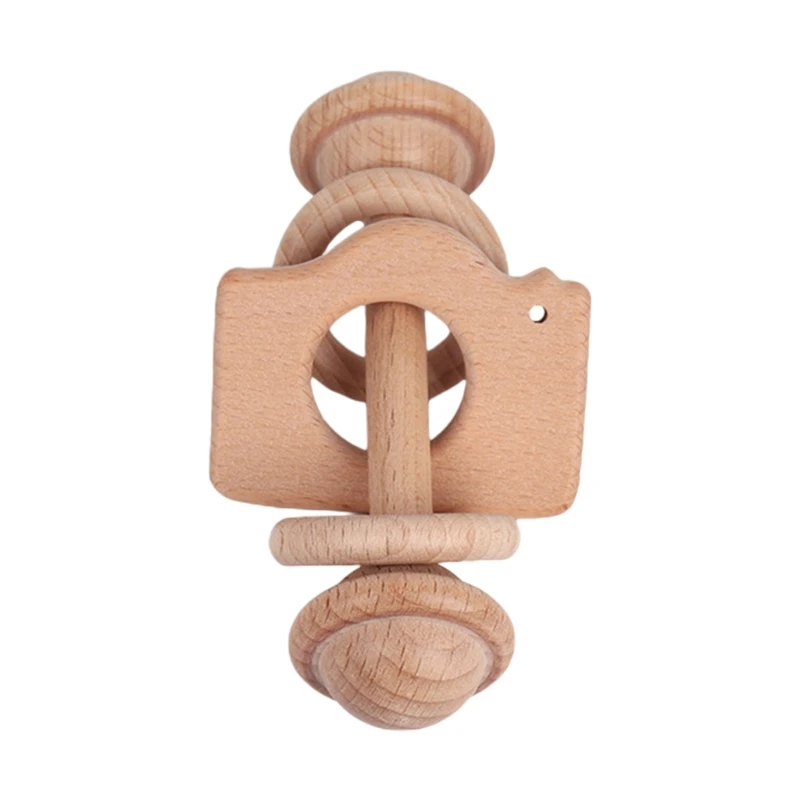

Baby Wooden Beech Teether Bell Rattle Ring Soother Molar Toddler Teething Nursing Toy Shower Gifts