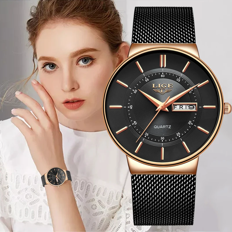 

Women Watches Luxury Brand Ultra-thin Calendar Week Quartz Watch Ladies Mesh Stainless Steel Waterproof Gift Reloj Muje+Box