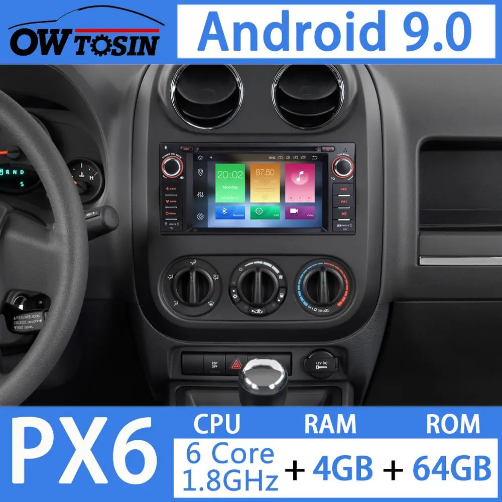 PX6 4G+ 64G Android 9,0 Автомобильный DVD радио gps для Jeep Wrangler Компас Commander Cherokee Dodge caliber путешествие Liberty CarPlay DSP