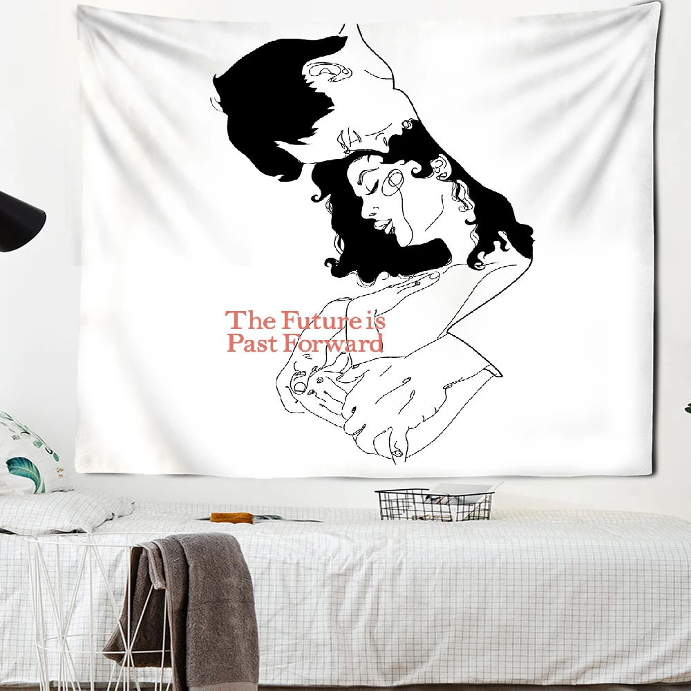 

Creative line painting tapestry wall hanging Bohemian style decoration Hippie kiss psychedelic line figure wall tapestry Abstrac