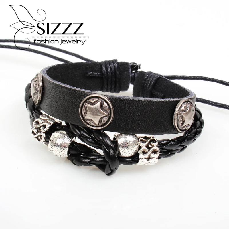 Мужские и женские браслеты винтажный кожаный плетеный двухслойный