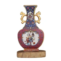 chinese old enamel colored porcelain vase golden biaural quadrangular flat bottle