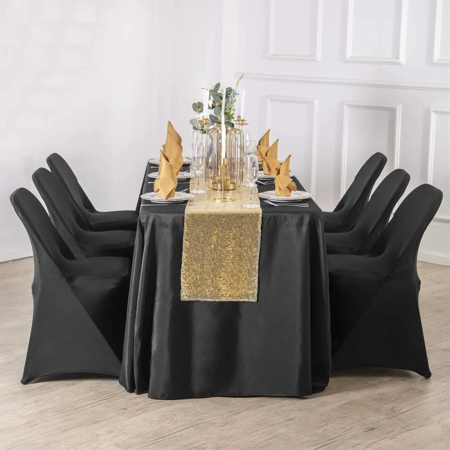 

Inch Black Rectangular Tablecloth in Polyester Fabric for WeddingBanquet Restaurant Parties
