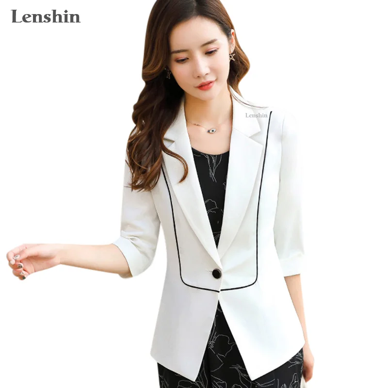 

Lenshin Women Elegant Binding Jacket Half sleeve Blazer Fashion Work Wear Keep Slim Office Lady Coat Outwear Single Button