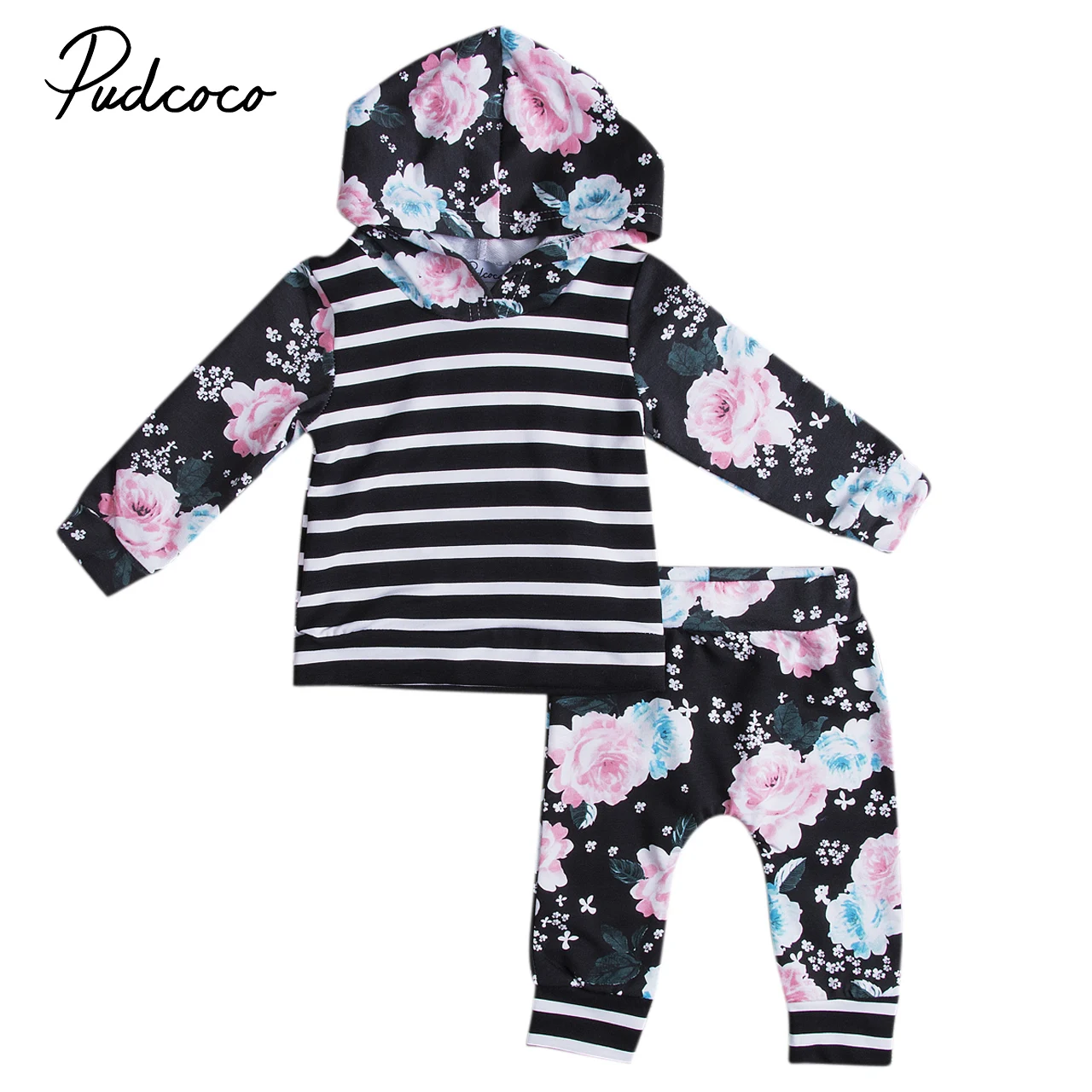 

Лидер продаж; толстовка с капюшоном для новорожденных и маленьких девочек; топы с цветочным рисунком и штаны; комплект повседневной очарова...