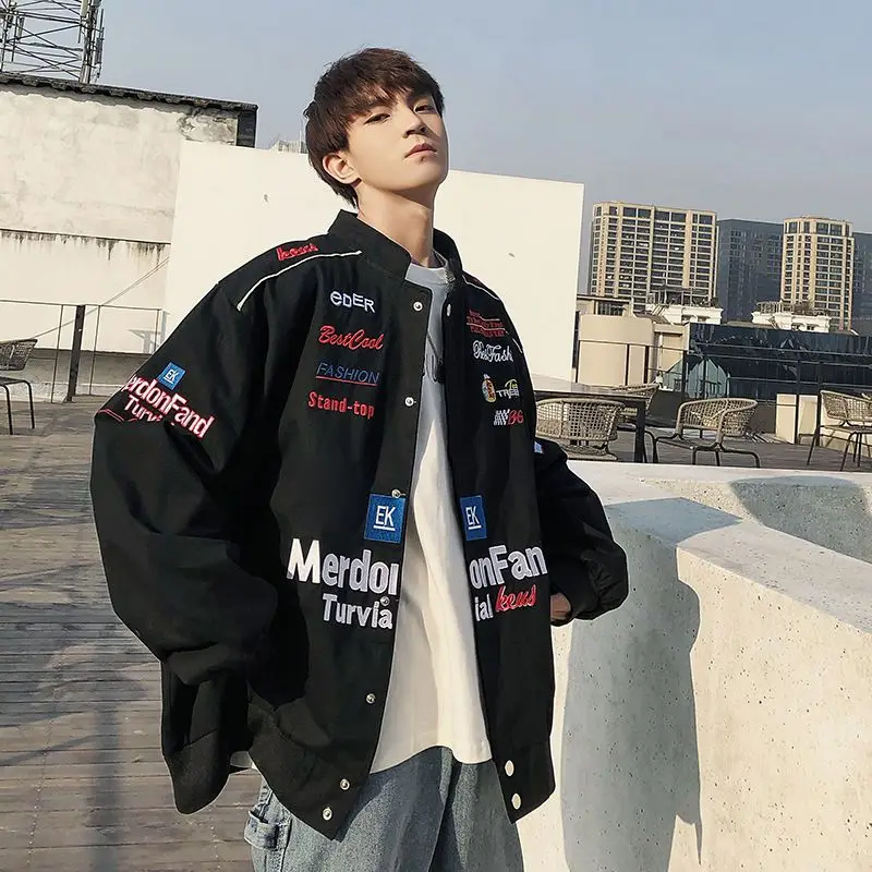 

Spring autumn jacket men cardigan sweatshirt couple wild letter printed coat Korean male all-match streetwear casual clothes