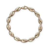 gold color fashion european women jewelry micro pave cz oval beaded link chain bracelet