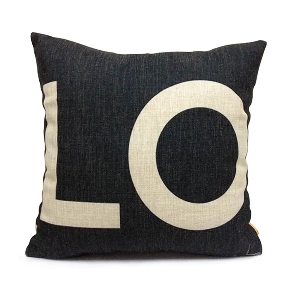 

Letter Printed Throw Pillowcase Love Pillow Cover Fashion Square Couch Case Durable Linen Pillow Case (LO)