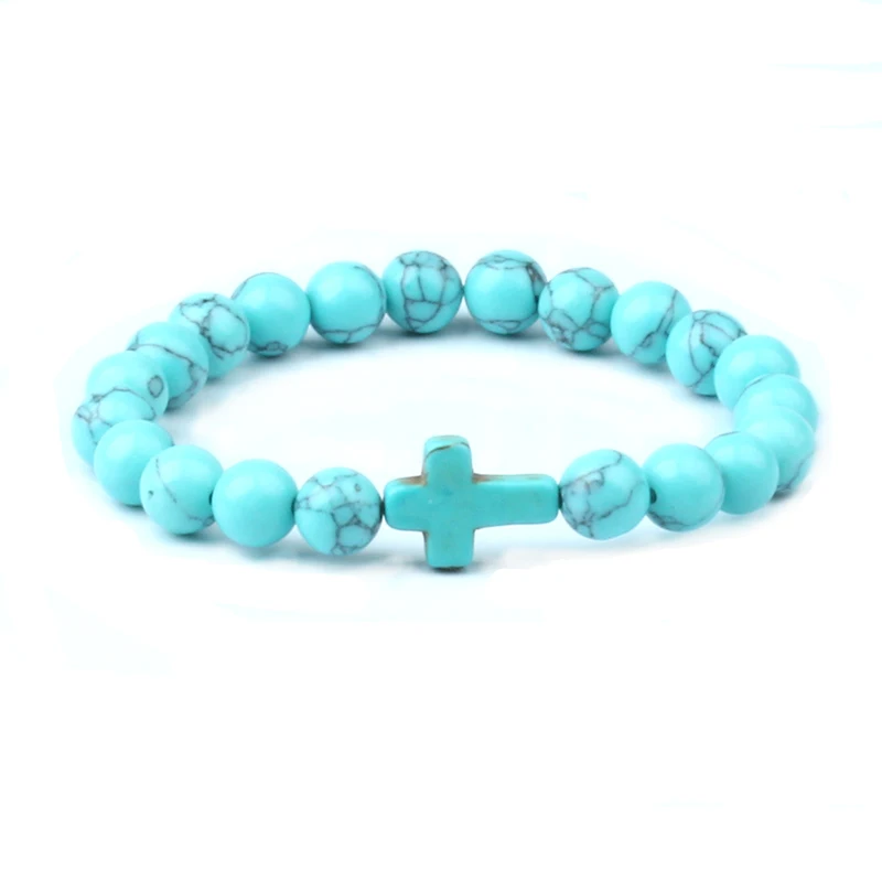 Очаровательный натуральный камень браслет крест черный Лава украшенный бисером