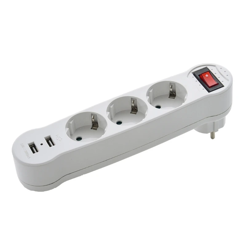 

K1KA Dual USB Ports 1 to 3 Way EU Standard Power Adapter Socket Strip Conversion Plug