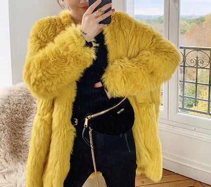 Zero Fish Produce 2021 New Fashion Real ladies Fur  Genuine Knitted Rabbit Coat With Pocket  Fur  Jacket Color Size Customized