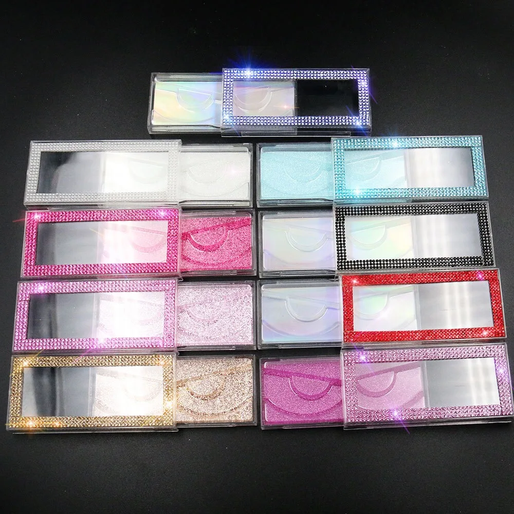 

NEW wholesale lash case eyelash packaging box lash boxes packaging glitter sliding plastic case with clear tray Colored diamonds