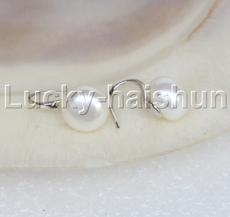 

JQHS natural Dangle 10mm white pearls Beaded Earrings 925 silver hook Stud j11672