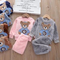 baby girl clothes 2021 new autumn winter cartoon clothing set children flannel warm casual suit baby boy cute bear tracksuit 1 6