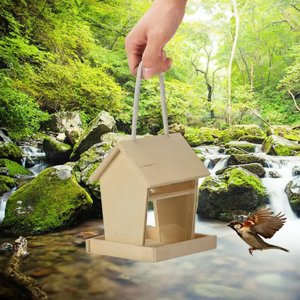 Деревянный домик для птиц уличный деревянный пищевой контейнер с подвесной