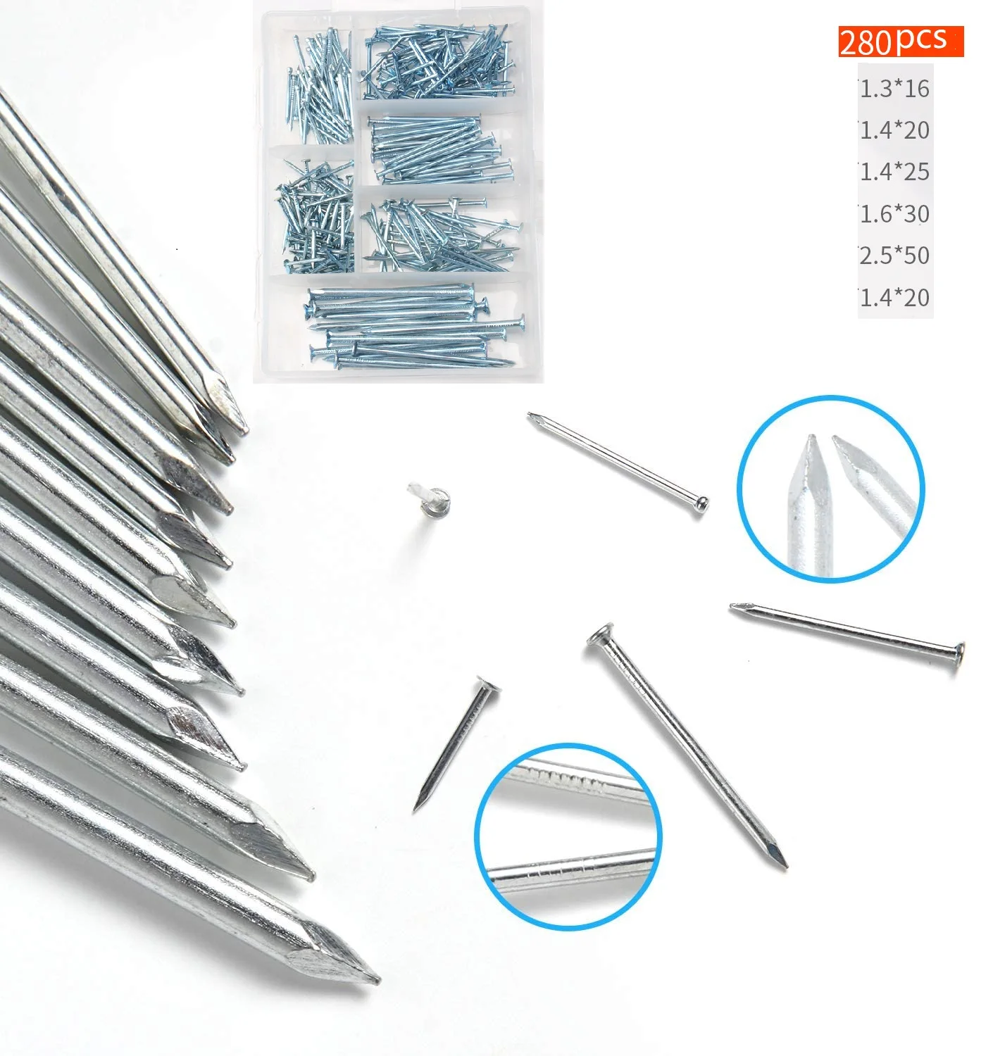 280 шт. набор гвоздей Максимальная длина 2 дюйма оцинкованные гвозди картина
